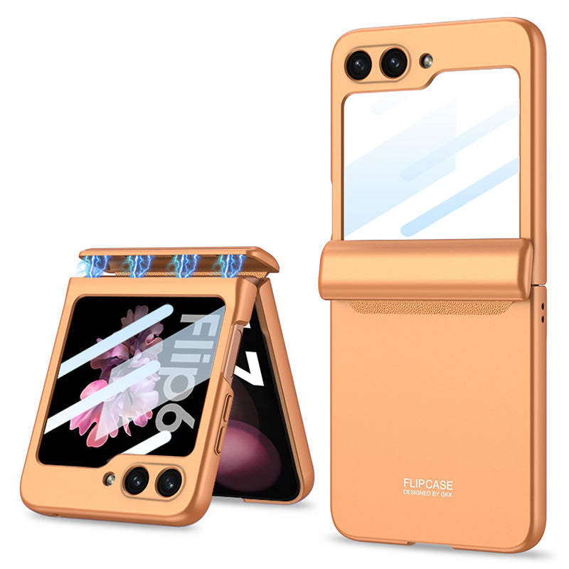 GKK For Samsung Galaxy Z Flip6 5G Case Magnetic Hinge PC Phone Cover with Small Screen Film - Orange GKK For Samsung Galaxy Z Flip6 5G Case Magnetic Hinge PC Phone Cover with Small Screen Film - Orange